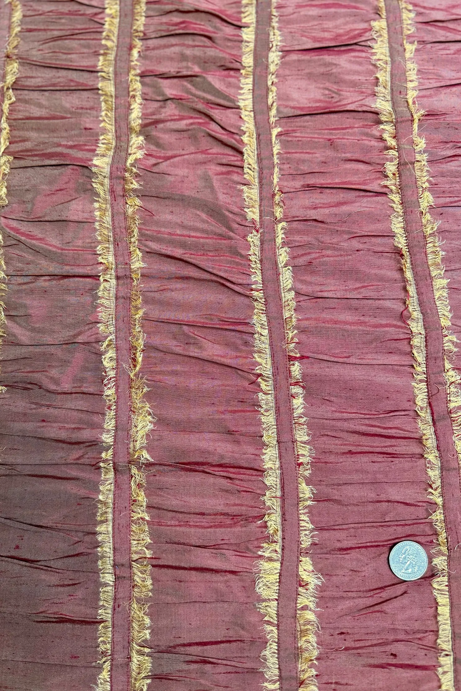 Iridescent Red/Gold Embroidered Dupioni Silk MED-198/5