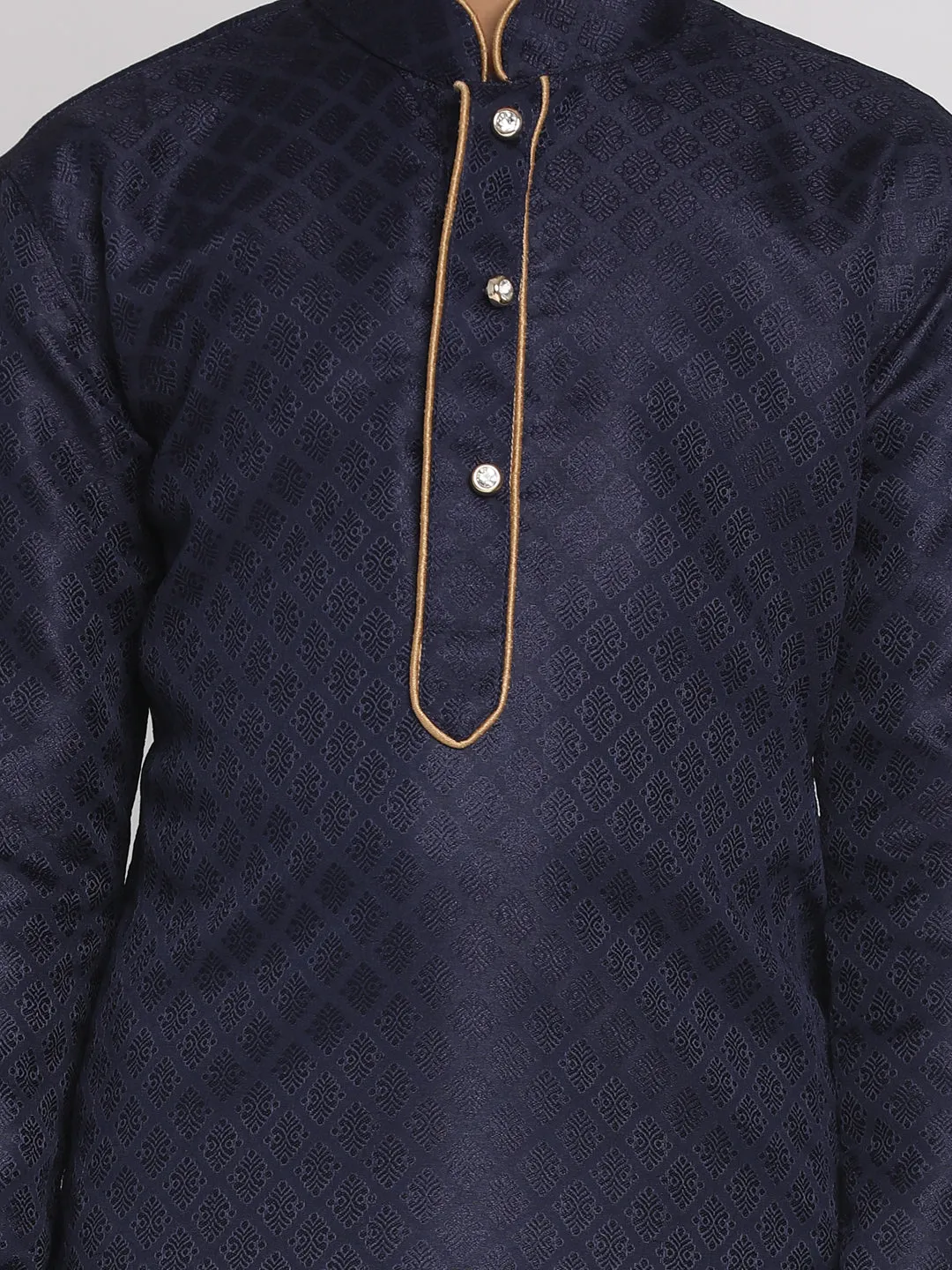 Jashvi Blue and Rose Gold Jacquard Kurta Pyjama Set