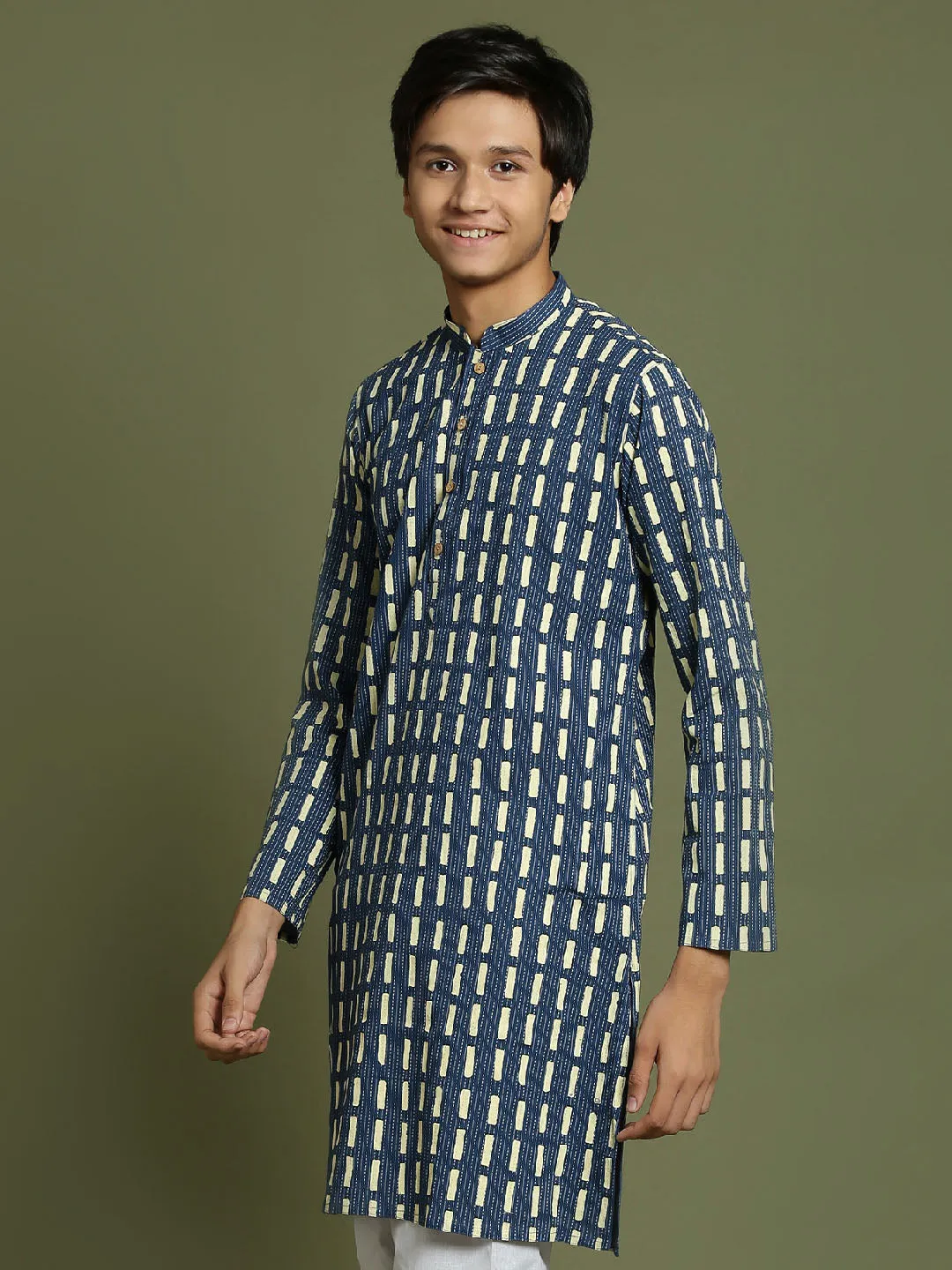 Jashvi Boys Indigo Rubber Print Kurta