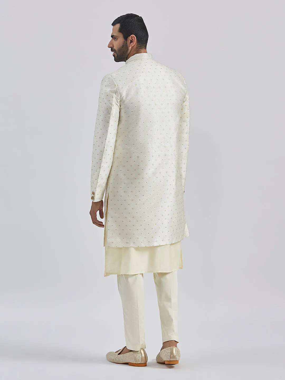 Jashvi Men's Cream Viscose Sherwani Set