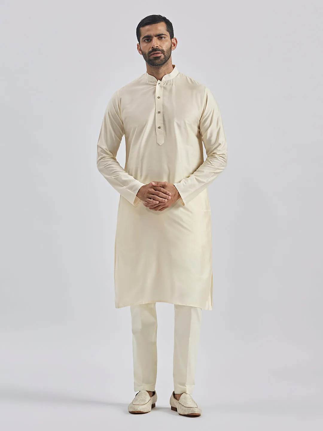 Jashvi Men's Cream Viscose Sherwani Set