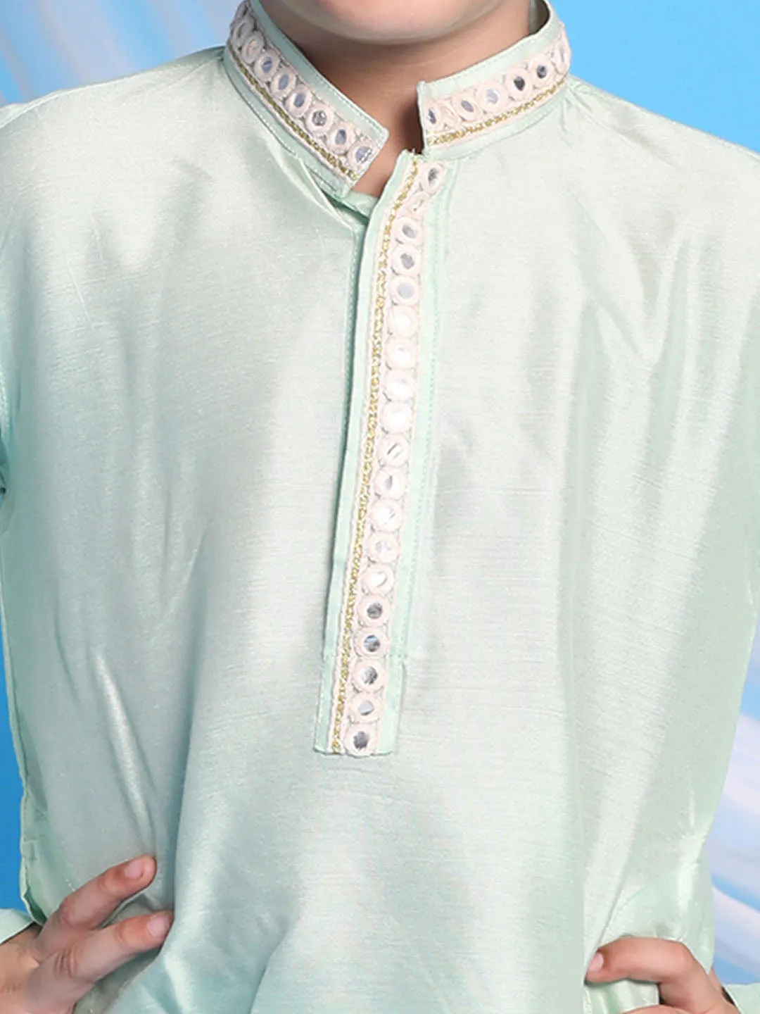 Jashvi Mint Green Color Viscose Kurta Pyjama Siblings Set