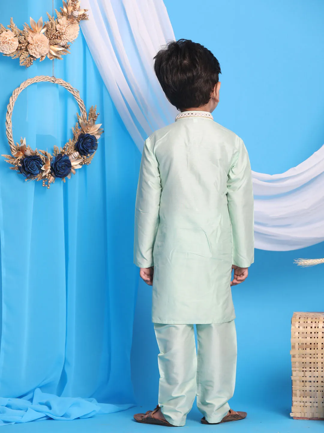 Jashvi Mint Green Color Viscose Kurta Pyjama Siblings Set