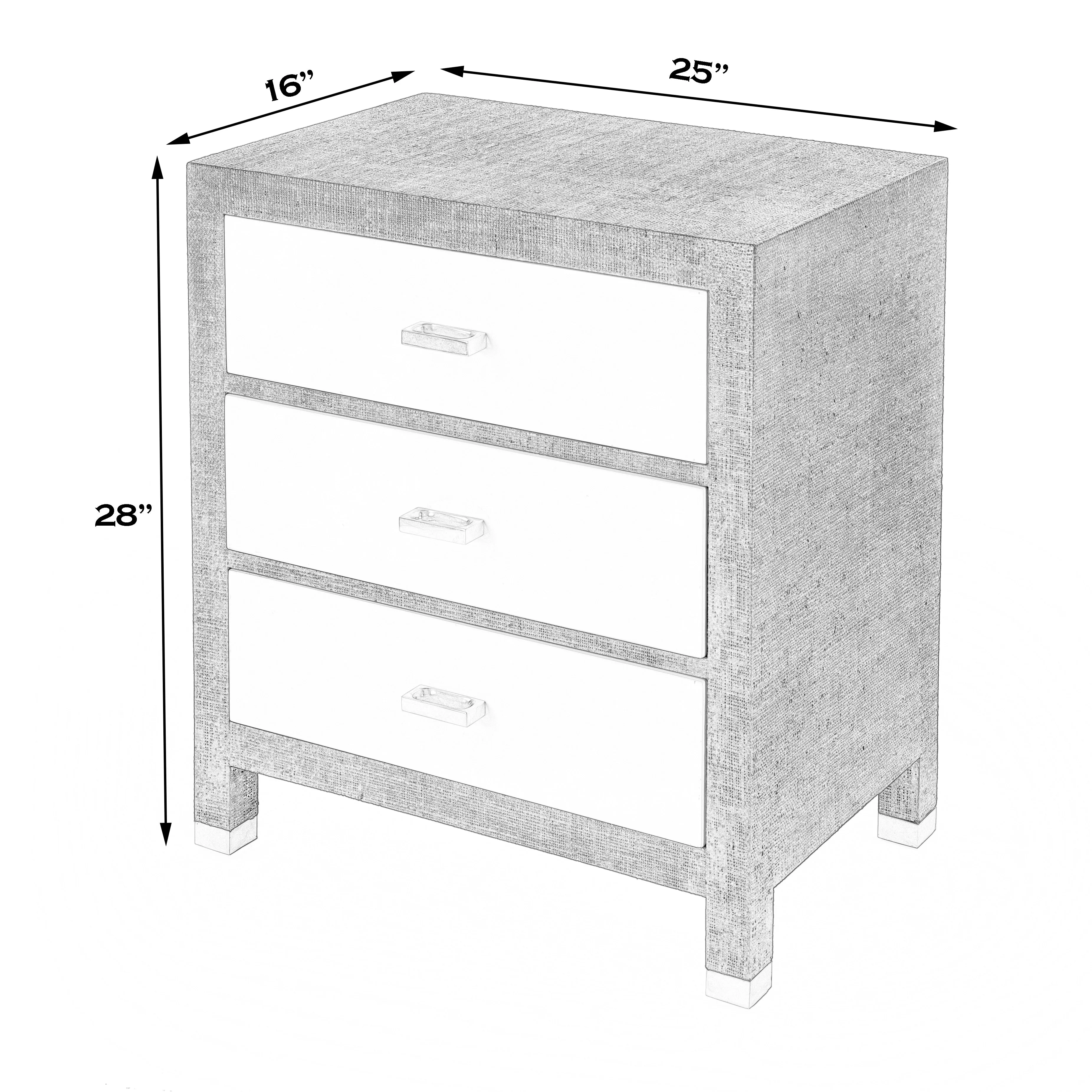 Keros Raffia  3 Drawer Nightstand in Navy and White  5610350