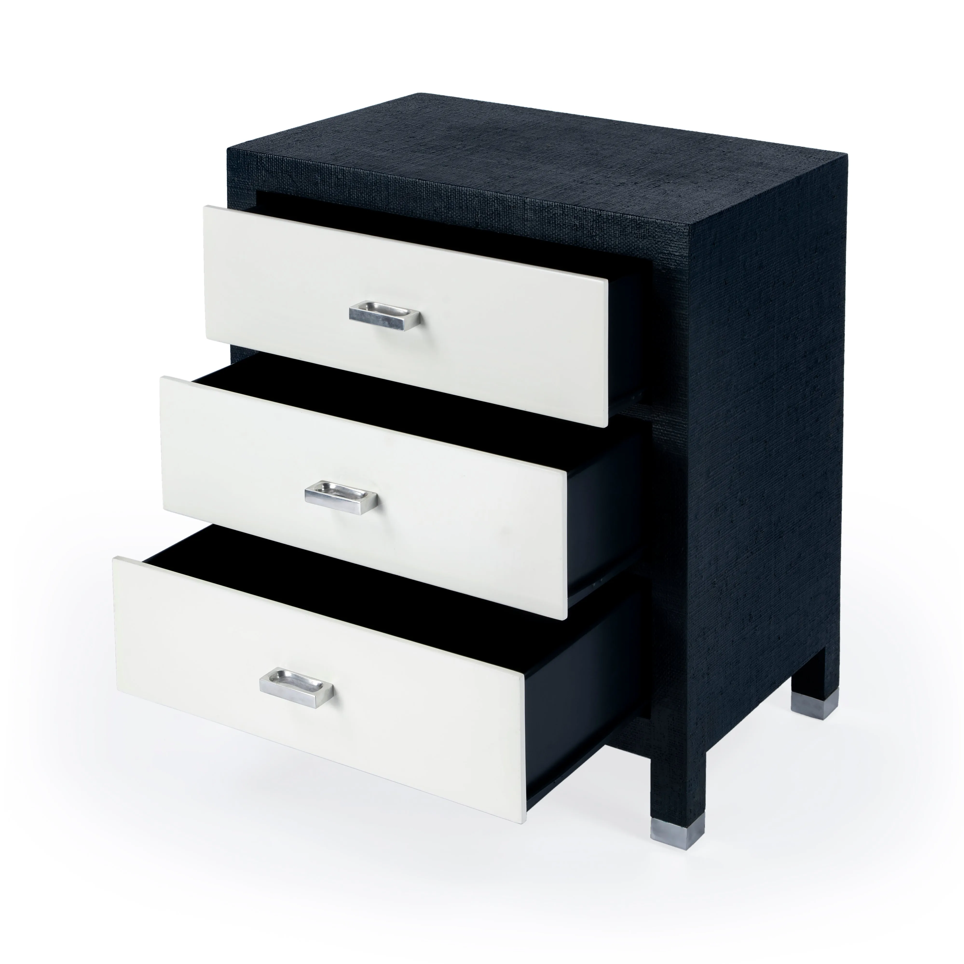 Keros Raffia  3 Drawer Nightstand in Navy and White  5610350