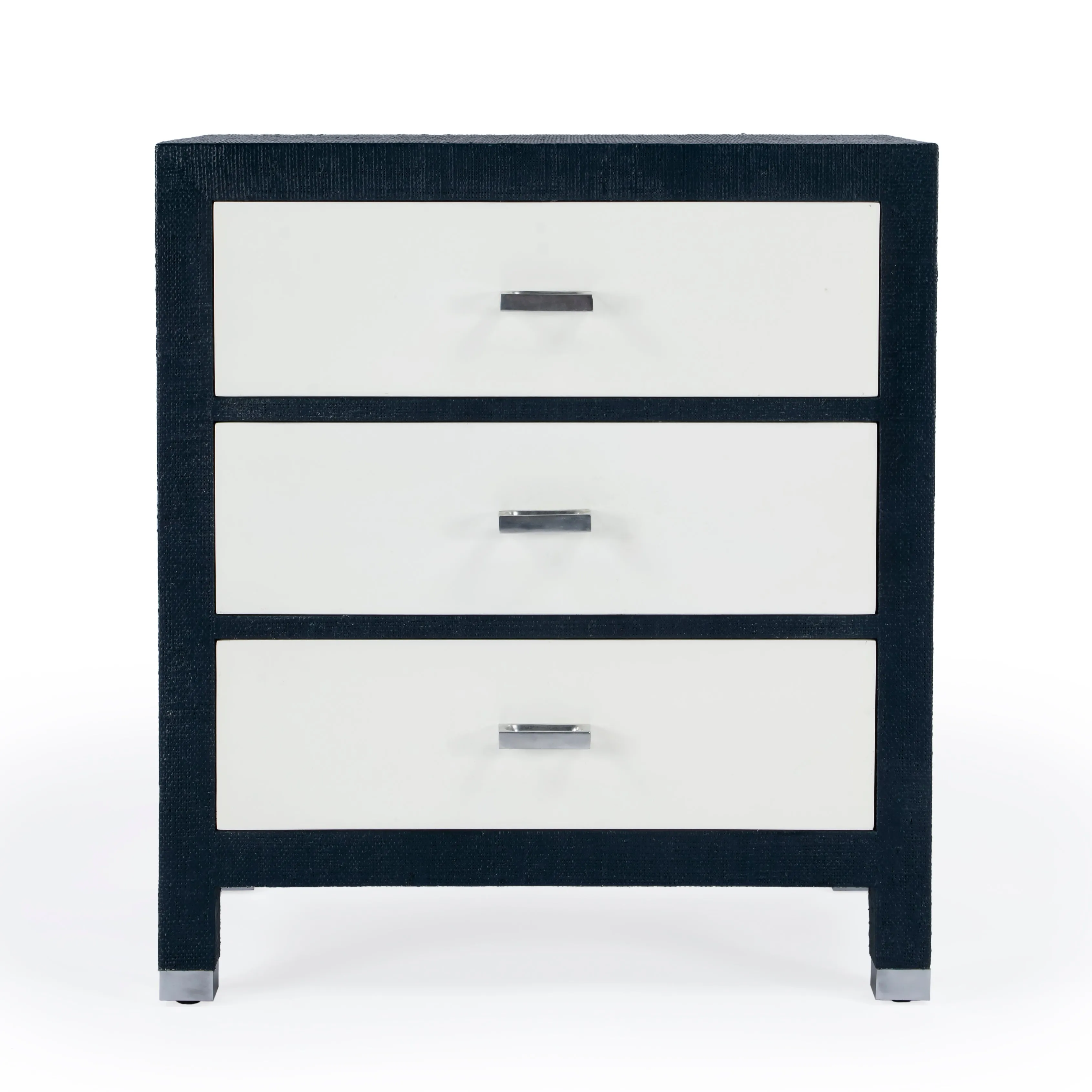 Keros Raffia  3 Drawer Nightstand in Navy and White  5610350