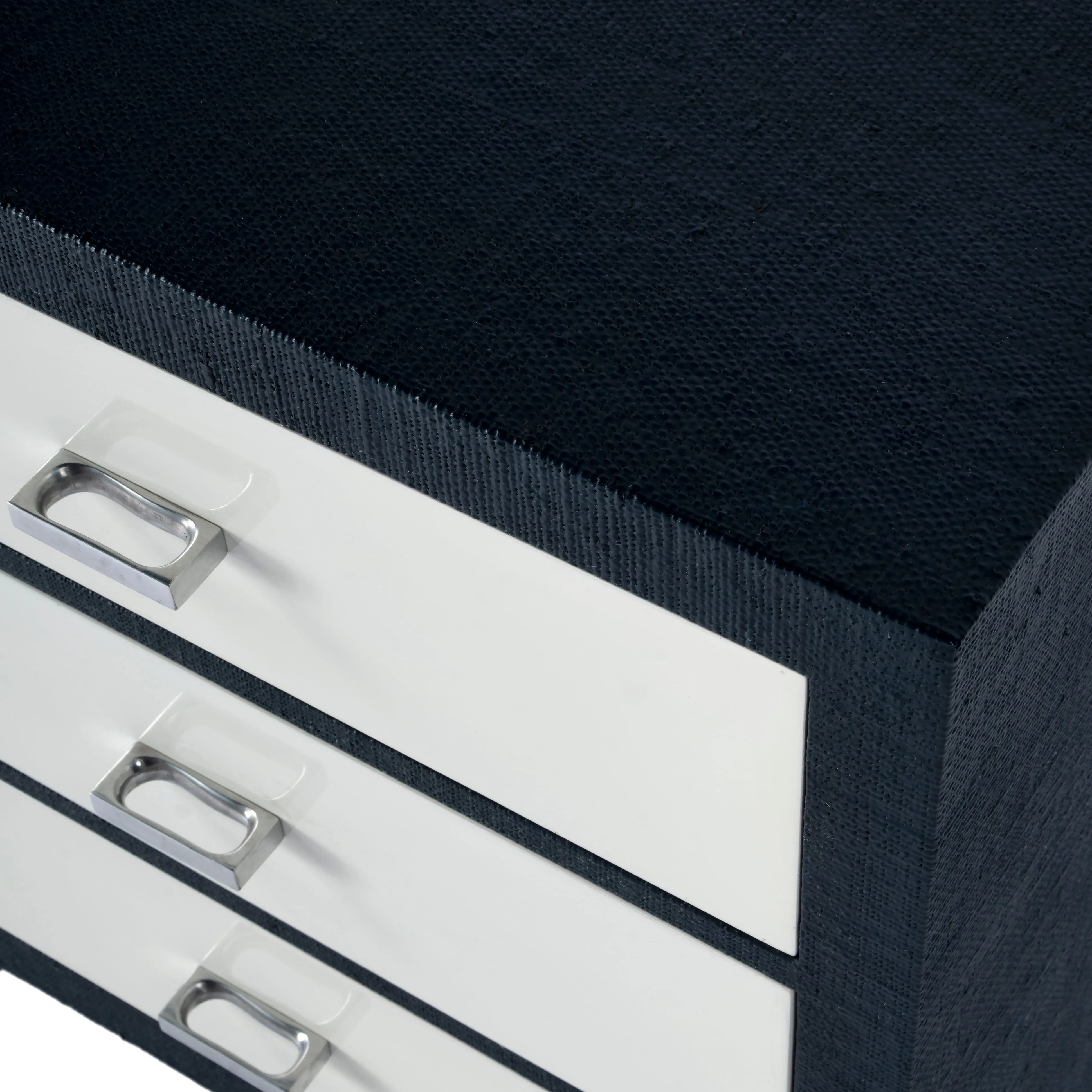 Keros Raffia  3 Drawer Nightstand in Navy and White  5610350