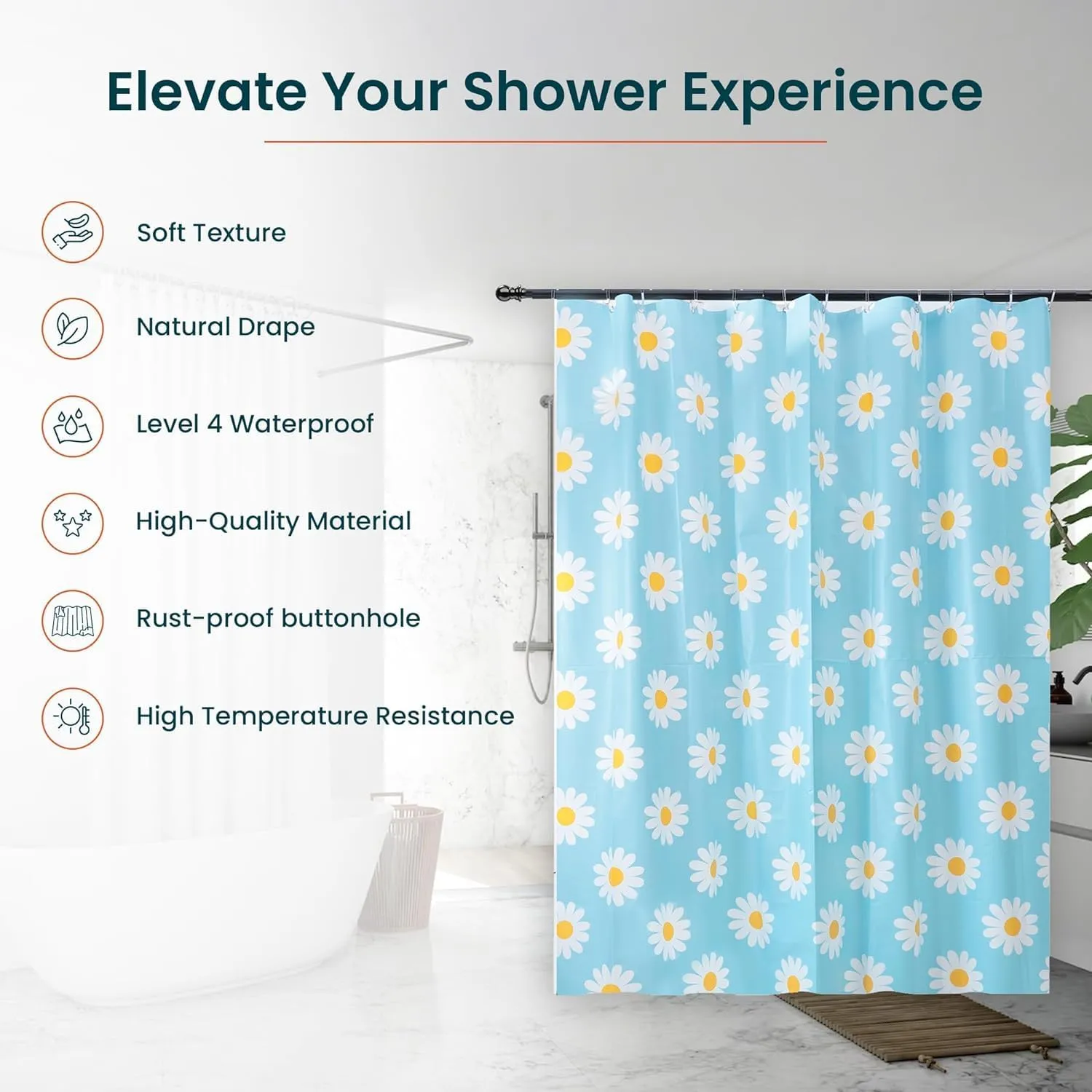 Kuber IndustriesSoft Texture Bath Curtain|Natural Drape Waterproof Shower Curtain 6 Feet|Pack of 6|Blue