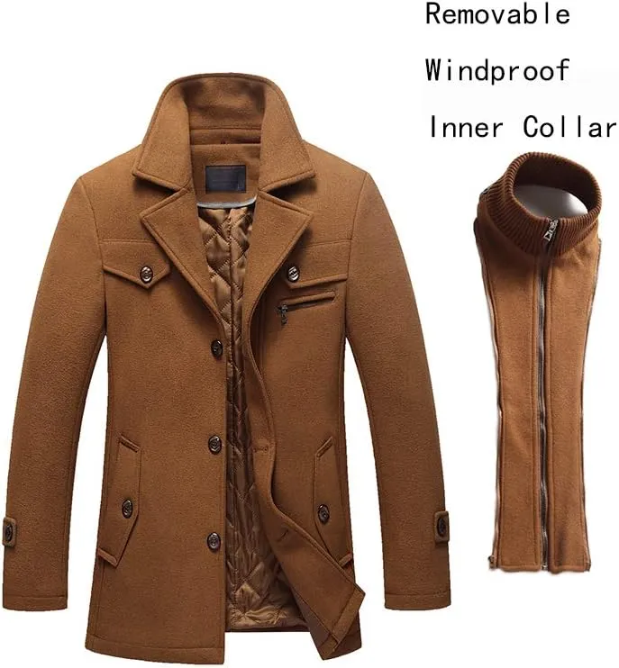 Lavnis Men's Winter Wool Coats Slim Fit Single Breasted Trench Jacket Woolen Pea Coat