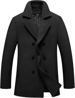 Lavnis Men's Winter Wool Coats Slim Fit Single Breasted Trench Jacket Woolen Pea Coat