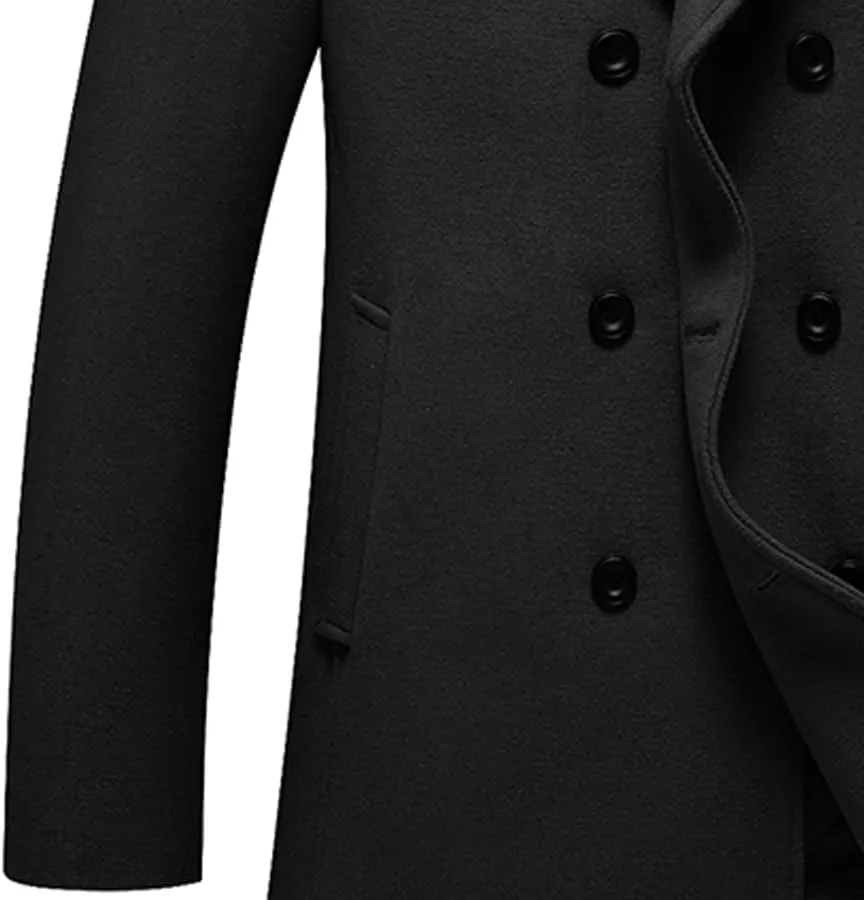 Lavnis Men's Winter Wool Coats Slim Fit Single Breasted Trench Jacket Woolen Pea Coat