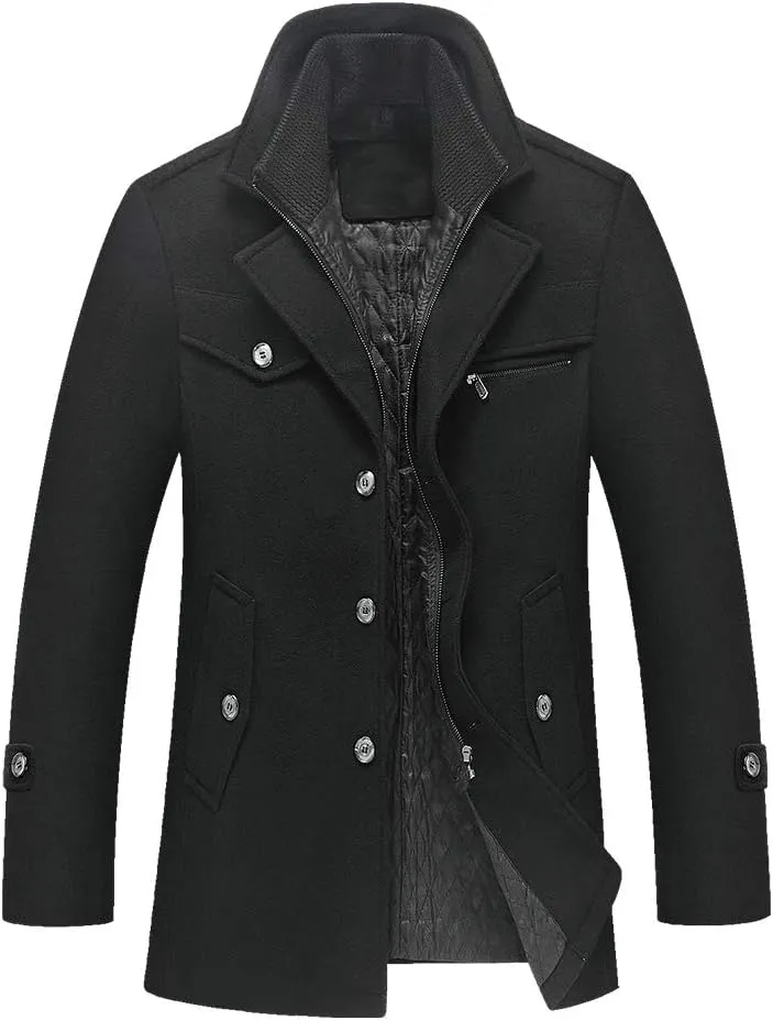 Lavnis Men's Winter Wool Coats Slim Fit Single Breasted Trench Jacket Woolen Pea Coat