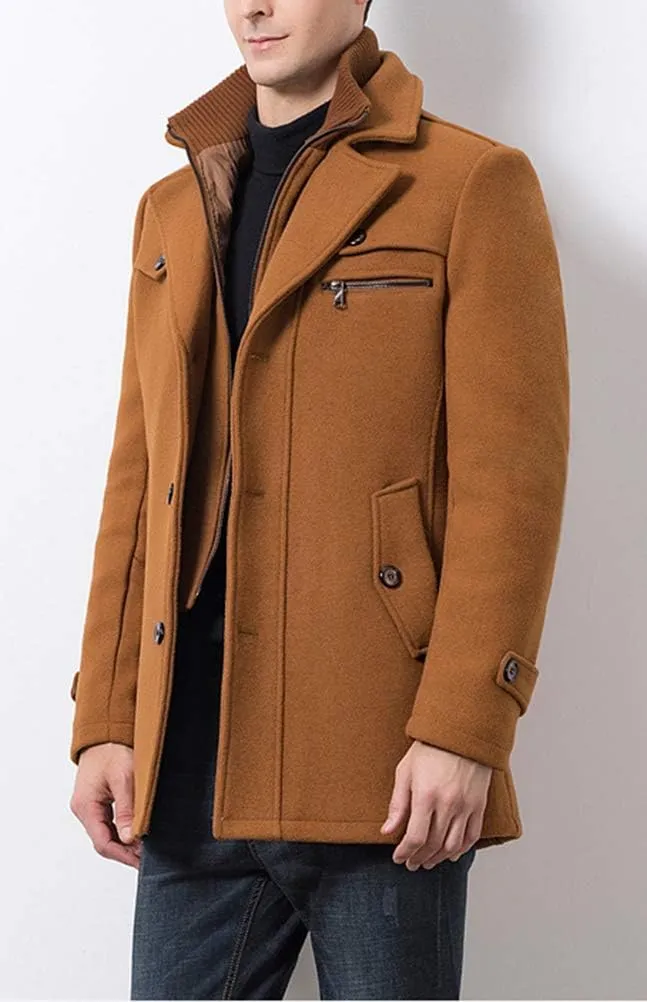 Lavnis Men's Winter Wool Coats Slim Fit Single Breasted Trench Jacket Woolen Pea Coat