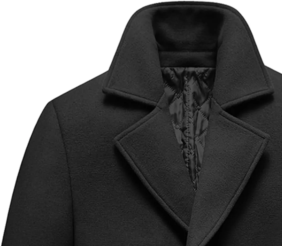 Lavnis Men's Winter Wool Coats Slim Fit Single Breasted Trench Jacket Woolen Pea Coat