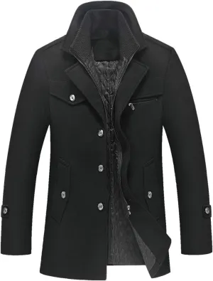 Lavnis Men's Winter Wool Coats Slim Fit Single Breasted Trench Jacket Woolen Pea Coat