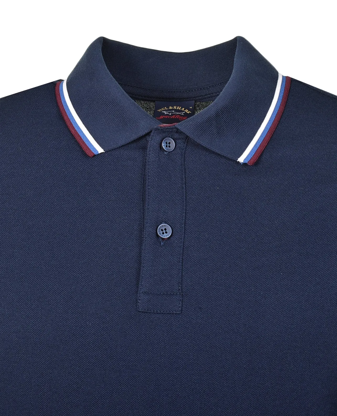 Long Sleeve Stripe Collar Polo Shirt Navy