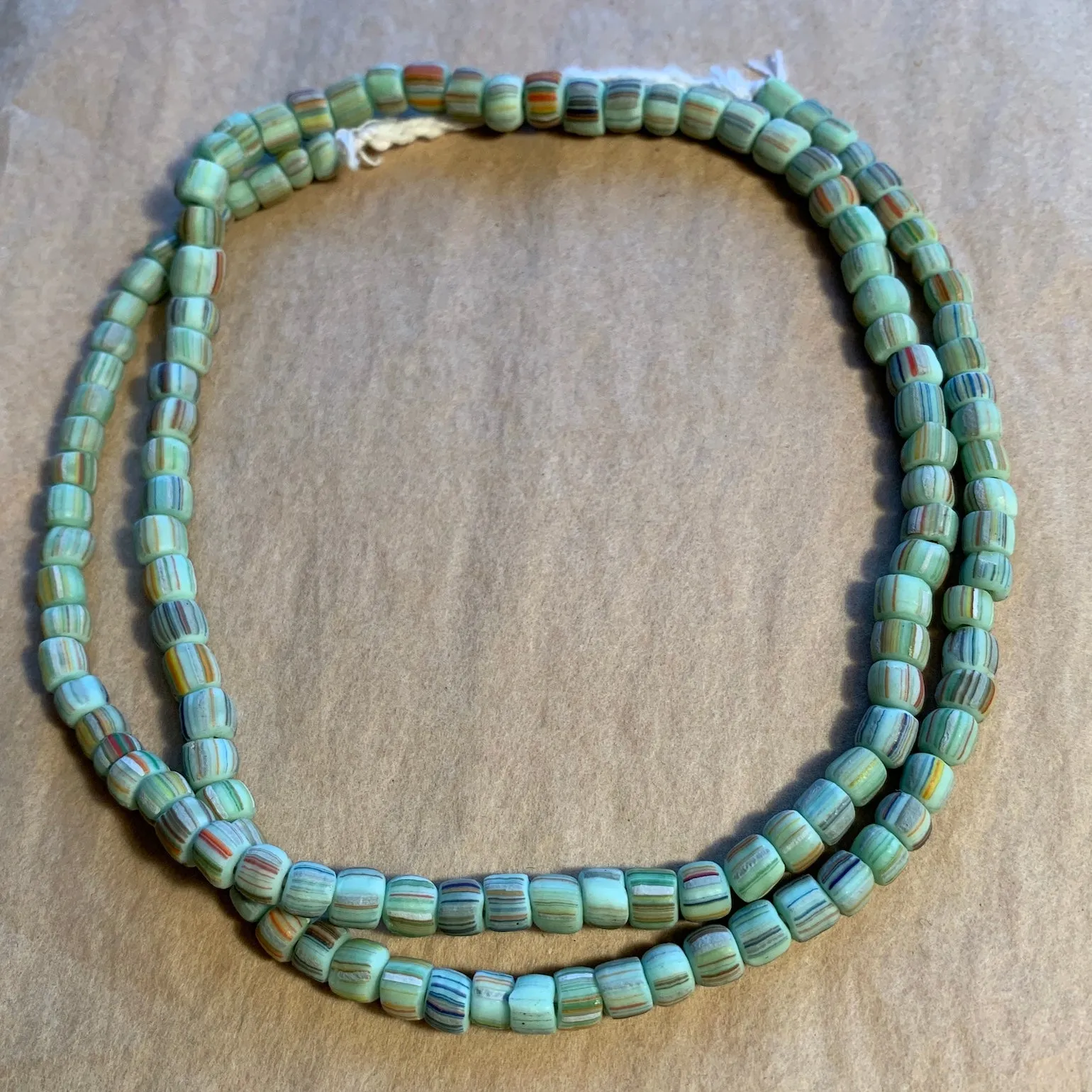 Matte Opaque Mint Striped Glass Beads, Java