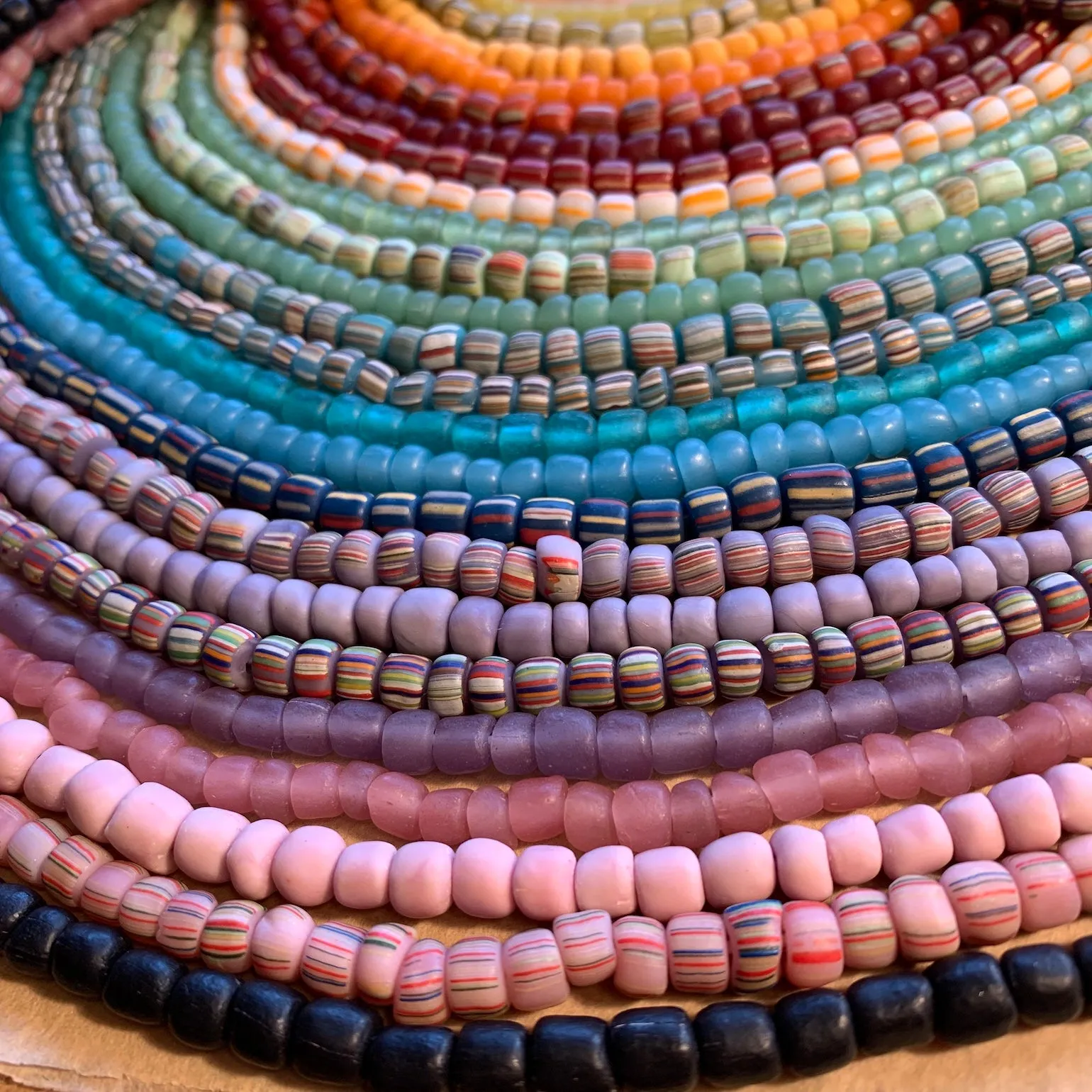 Matte Opaque Mint Striped Glass Beads, Java