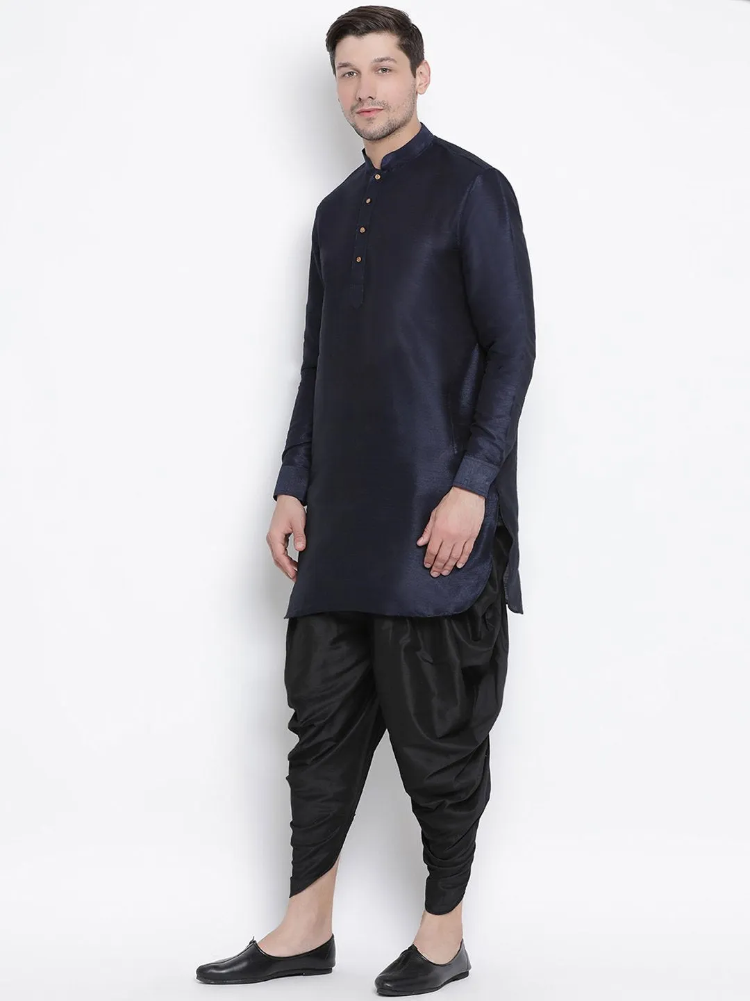 Men's Dark Blue Silk Blend Kurta and Dhoti Pant Set - Vastramay