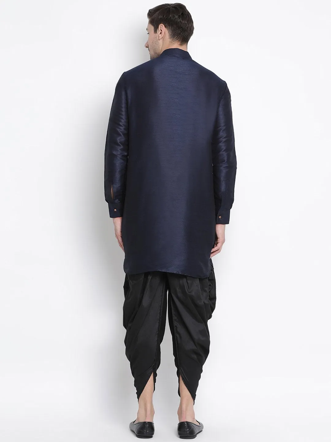 Men's Dark Blue Silk Blend Kurta and Dhoti Pant Set - Vastramay