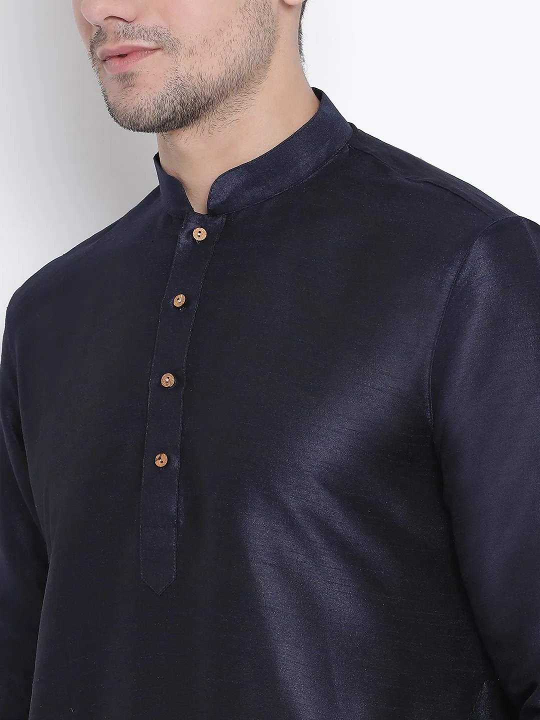Men's Dark Blue Silk Blend Kurta and Dhoti Pant Set - Vastramay