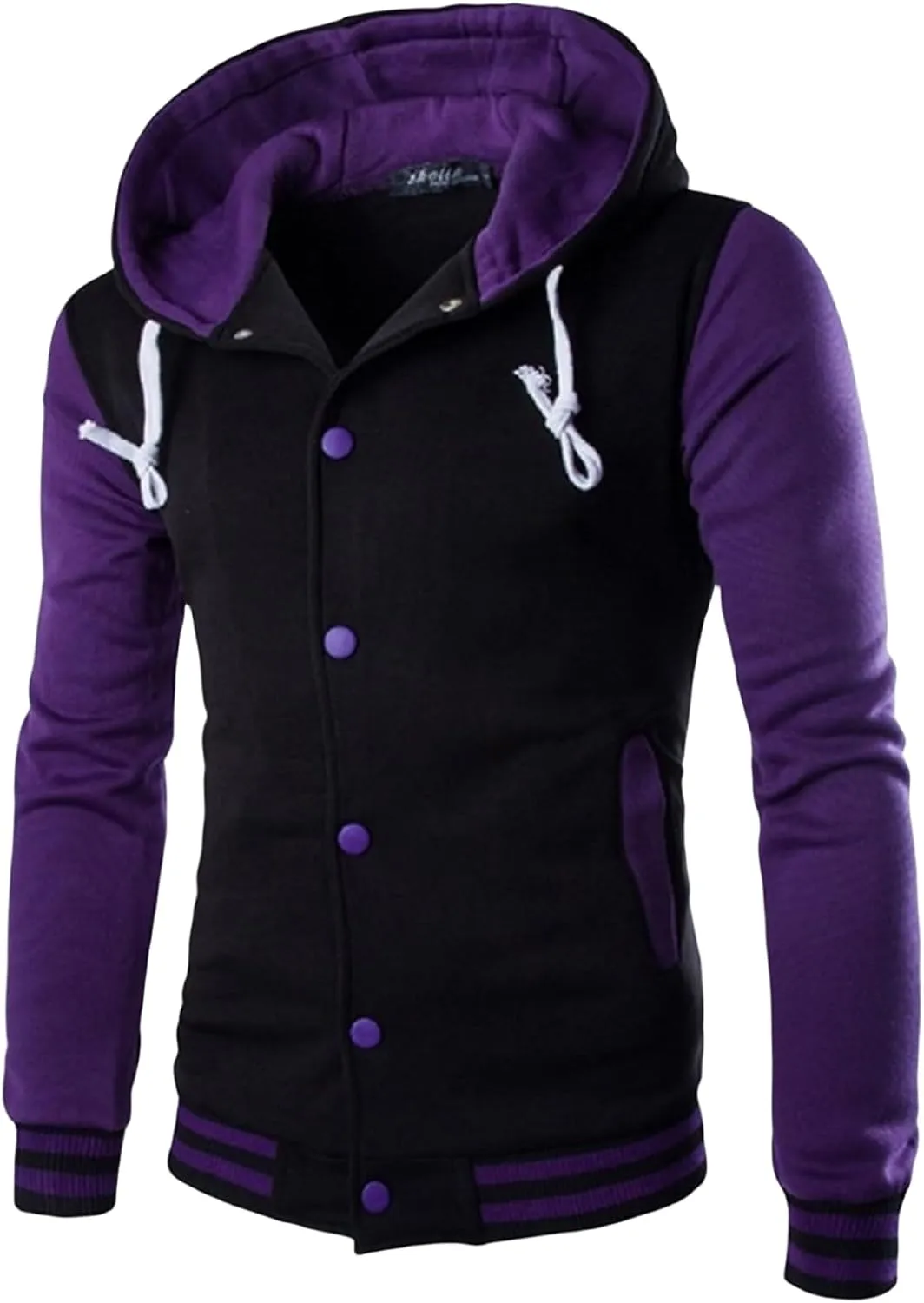 Men's Fashion Varsity Jacket Hoodie Causal Slim Fit Cotton Letterman Baseball Bomber Jackets with Hood for Men
