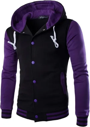 Men's Fashion Varsity Jacket Hoodie Causal Slim Fit Cotton Letterman Baseball Bomber Jackets with Hood for Men