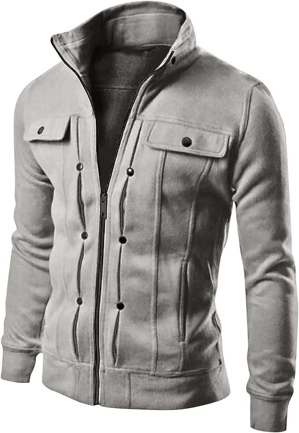 Mens Jacket,Plus Size Lightweight Zipper Sweatshirts Slim Fit Casual Stand Collar Fall Winter Jacket Outwear Tops