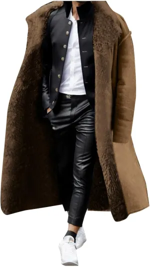 Men's Oversized Long Wool Blend Trench Coat Single Breasted Knee Length Lapel 2024 Winter Jacket Warm Fleece Outerwear