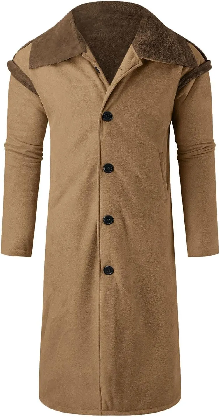 Men's Oversized Long Wool Blend Trench Coat Single Breasted Knee Length Lapel 2024 Winter Jacket Warm Fleece Outerwear