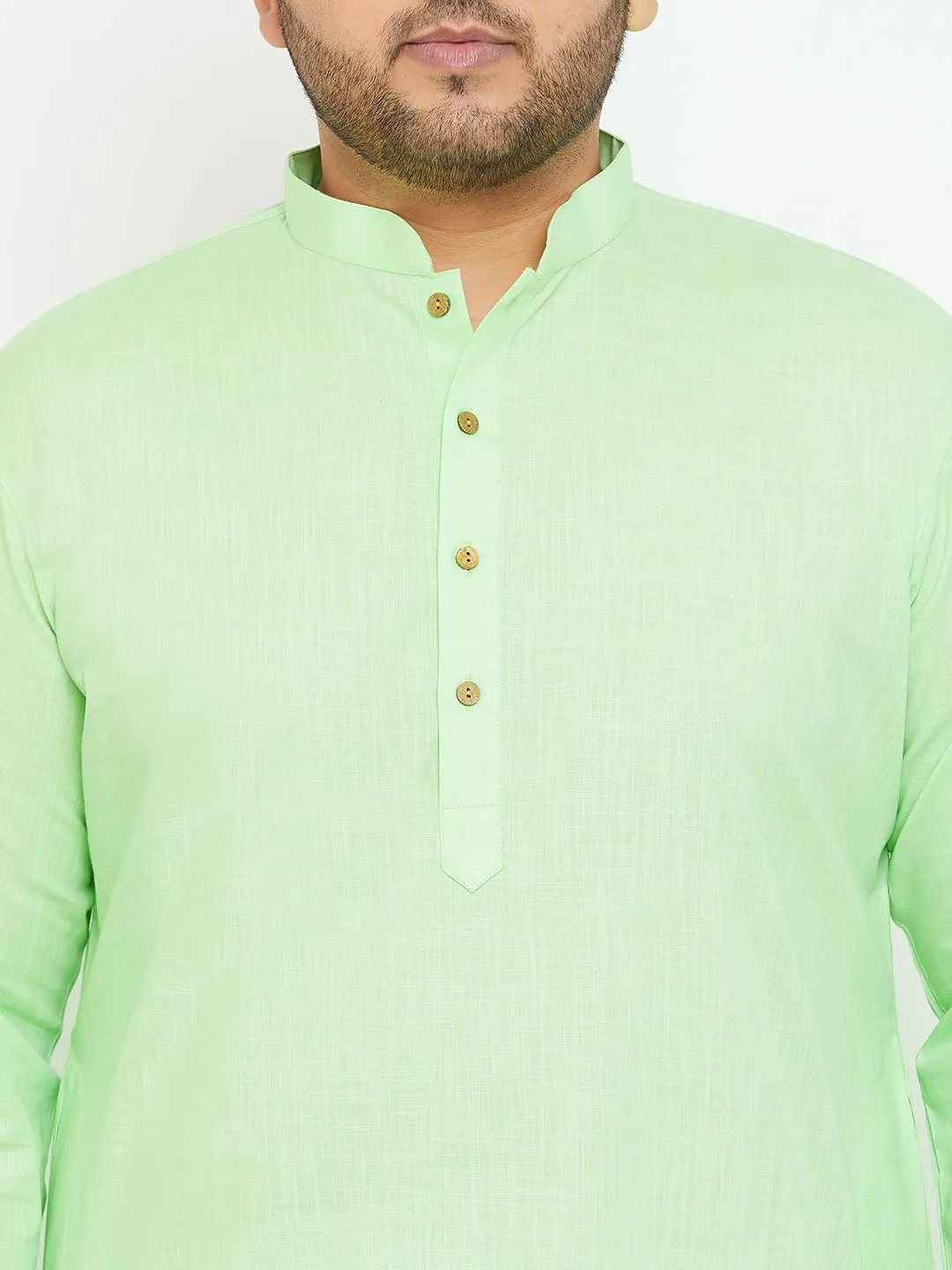 Men's Plus Mint Green And White Cotton Blend Kurta Pyjama Set - Vastramay