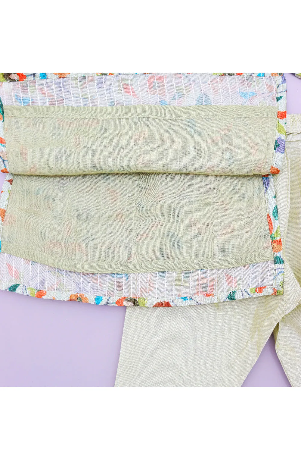 Mint Green Printed And Sequins Detailing Silk Kurta With Pyjama Set