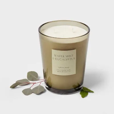New - 35oz Colored Vase Glass with Dustcover Watermint and Eucalyptus Candle Green -