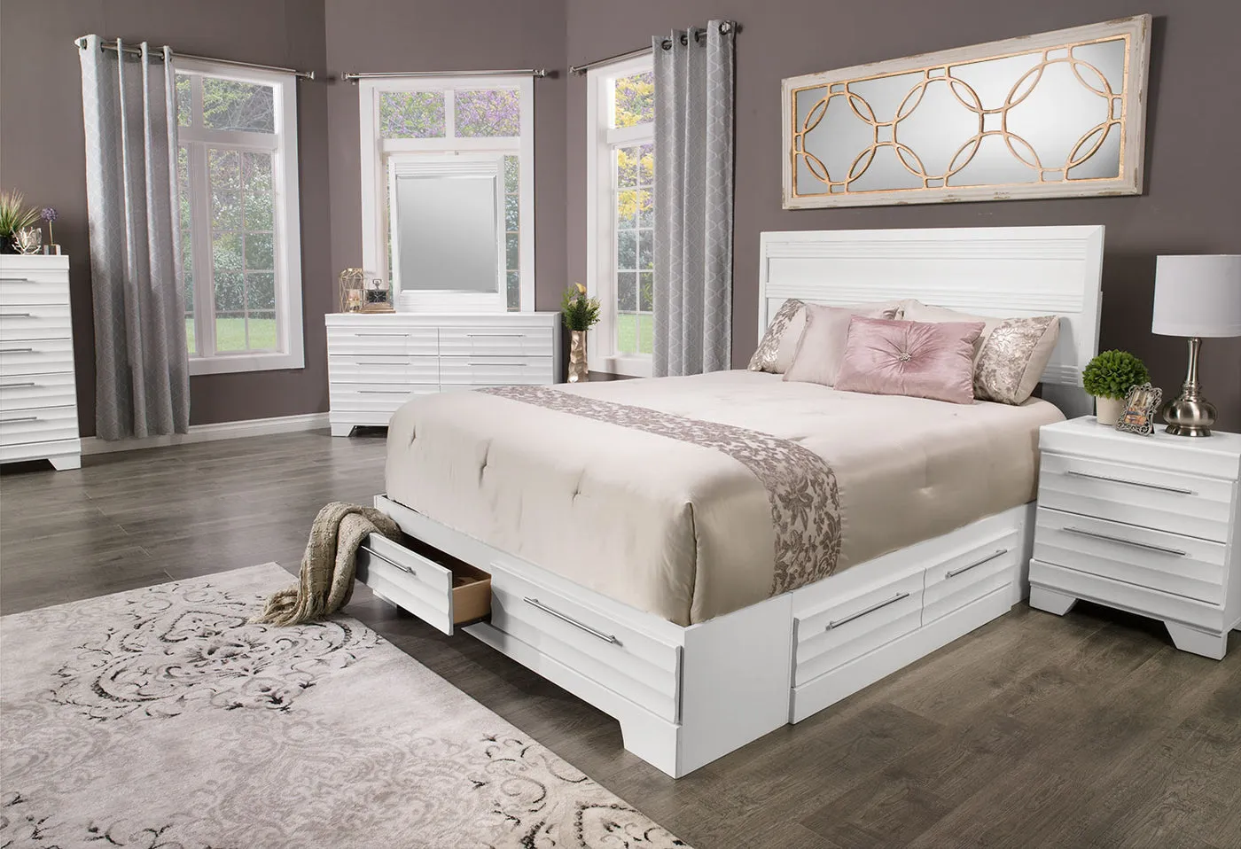 Odense 5-Piece Full Storage Bedroom Set - White