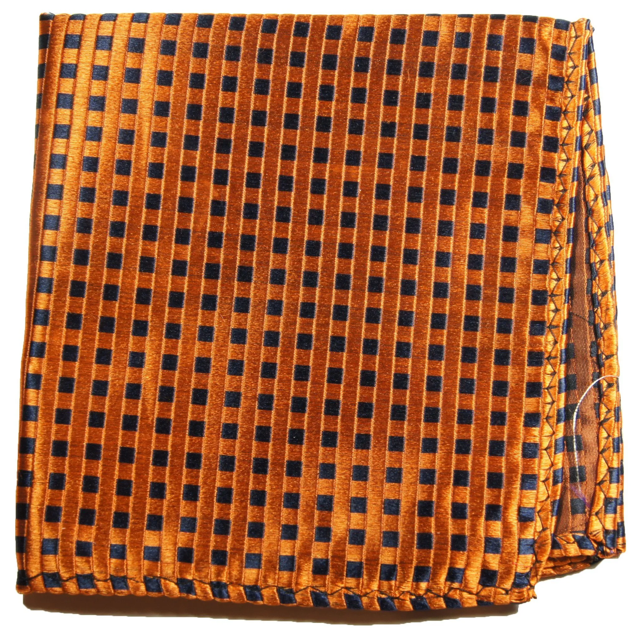 Orange and Navy Checkered Silk Pocket Square