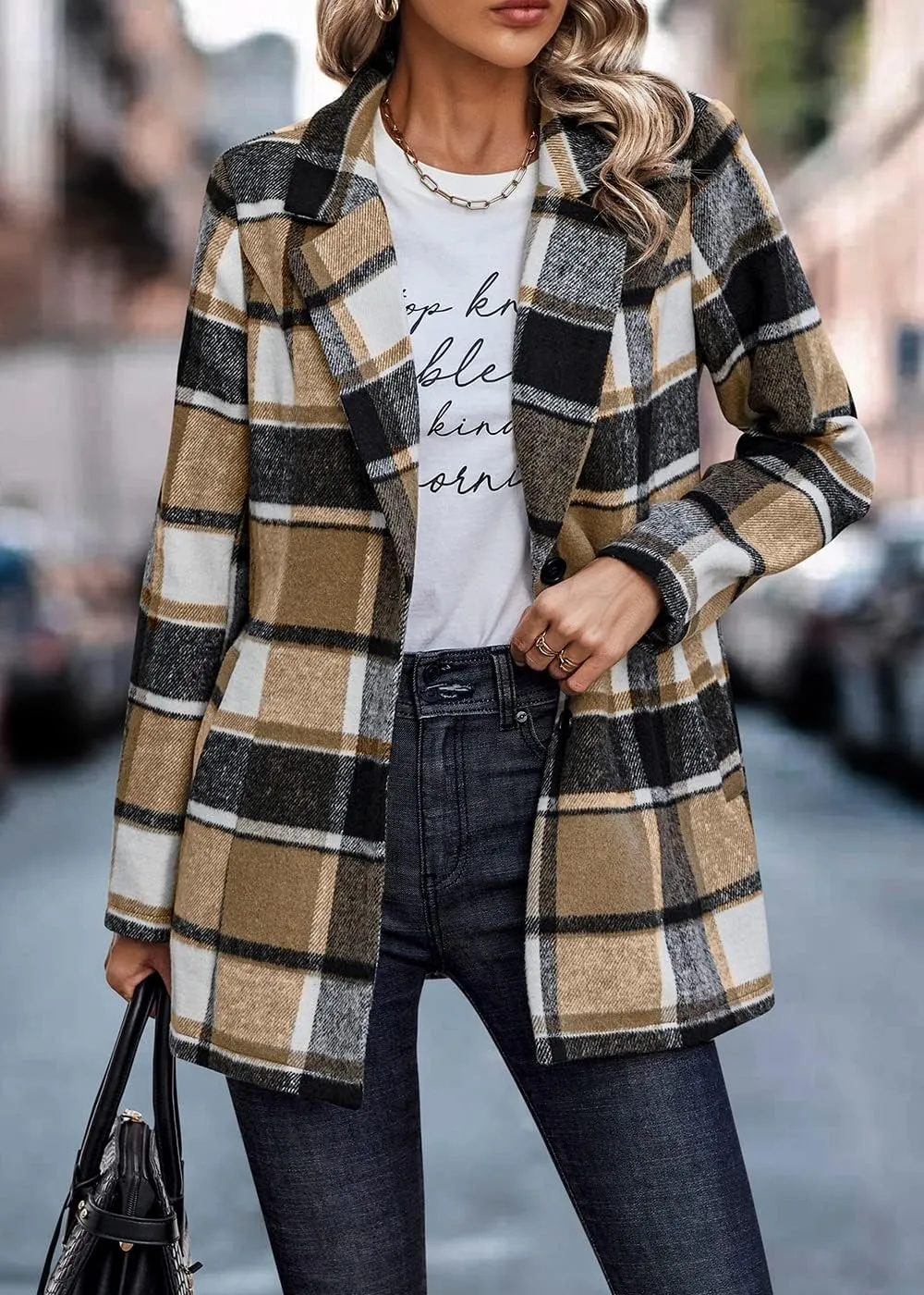 PRETTYGARDEN Women's Plaid Shacket Jacket Trendy Casual Button Wool Blend Winter Tartan Trench Coat with Pockets