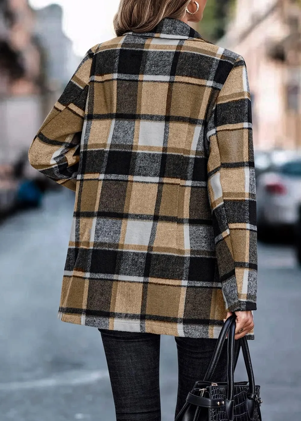 PRETTYGARDEN Women's Plaid Shacket Jacket Trendy Casual Button Wool Blend Winter Tartan Trench Coat with Pockets
