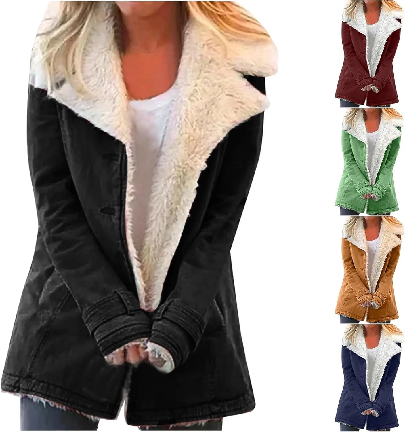 SACFOF Womens Winter Warm Jean Jacket Lapel Stand Collar Fleece Lined Sherpa Denim Coats Thicker Sherpa Outerwear