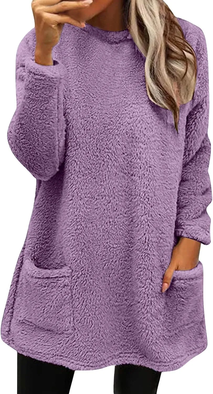 SHAOBGE Hoodies for Women Fleece Linend Warm Sweatshirt Hoodies Long Sleeve Tunic Pullover with Pockets