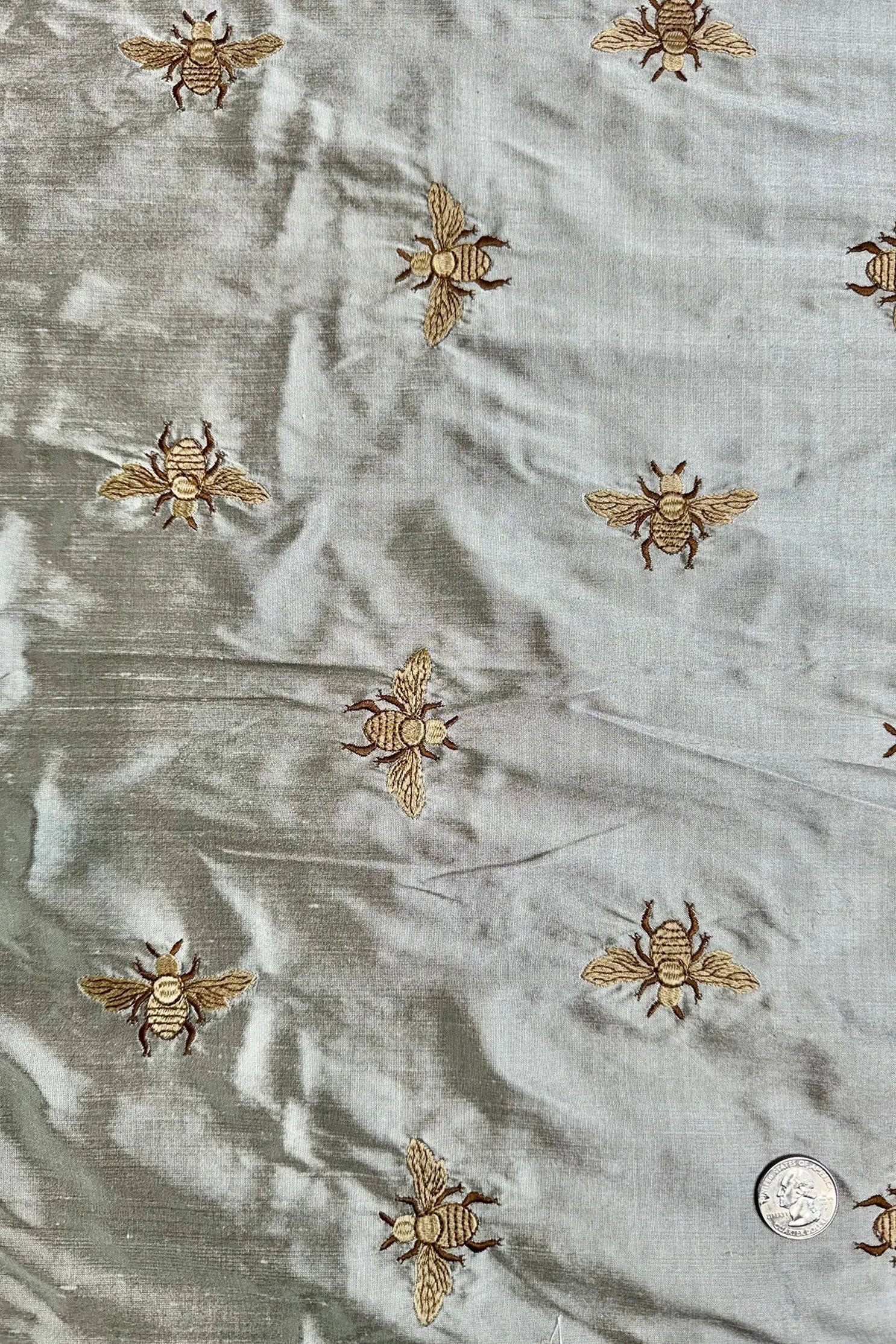 Silver/Multicolor Embroidered Dupioni Silk