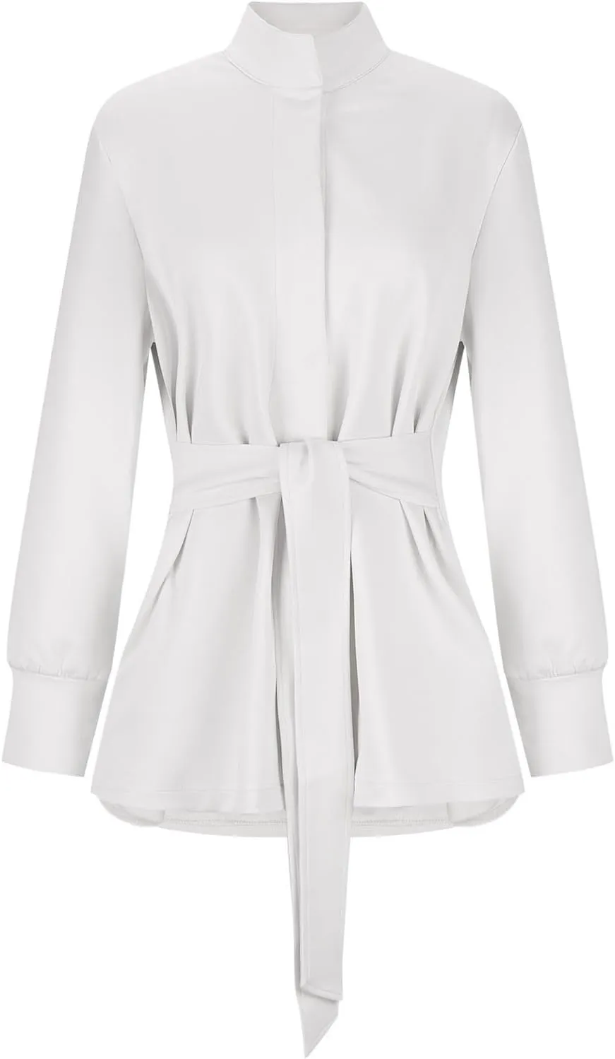 Sinzelimin Womens Mid-Length Trench Coat with Belt Fashion Button up Stand Collar Long Sleeves Windbreaker Outwear & Jackets