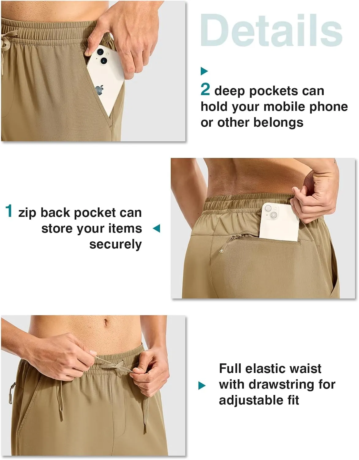 TBMPOY Mens Hiking Pants Lightweight Quick Dry 3 Pockets Travel Fishing Water-Resistant Athletic Workout Sweatpants