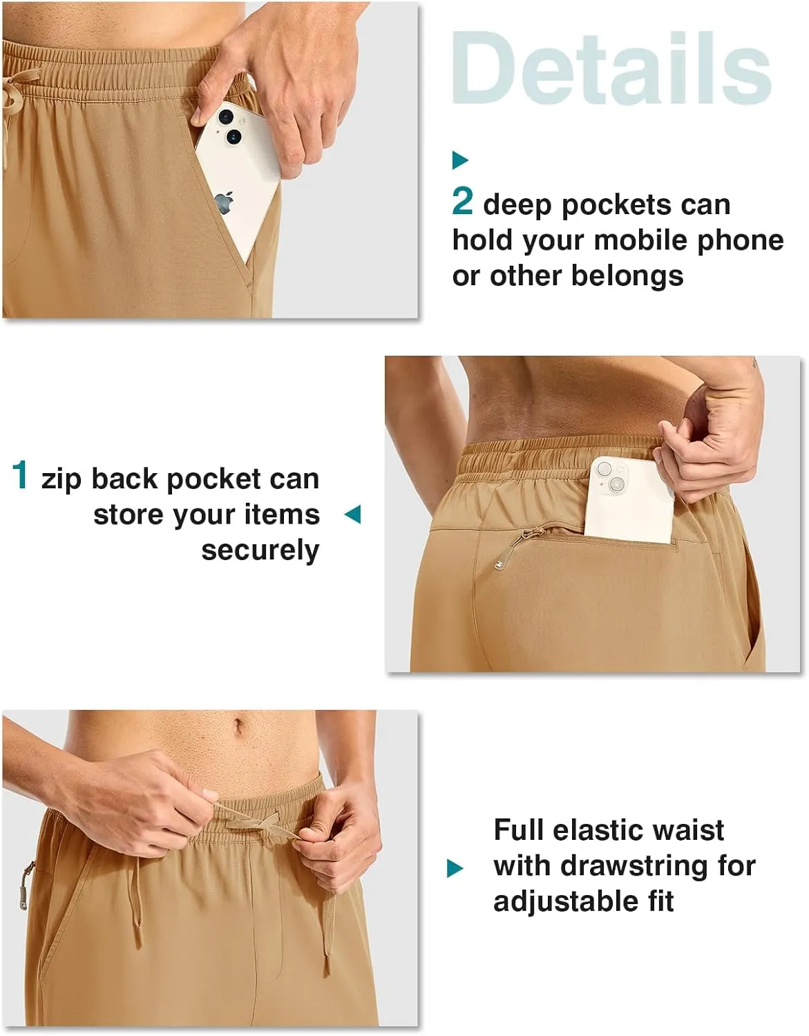 TBMPOY Mens Hiking Pants Lightweight Quick Dry 3 Pockets Travel Fishing Water-Resistant Athletic Workout Sweatpants