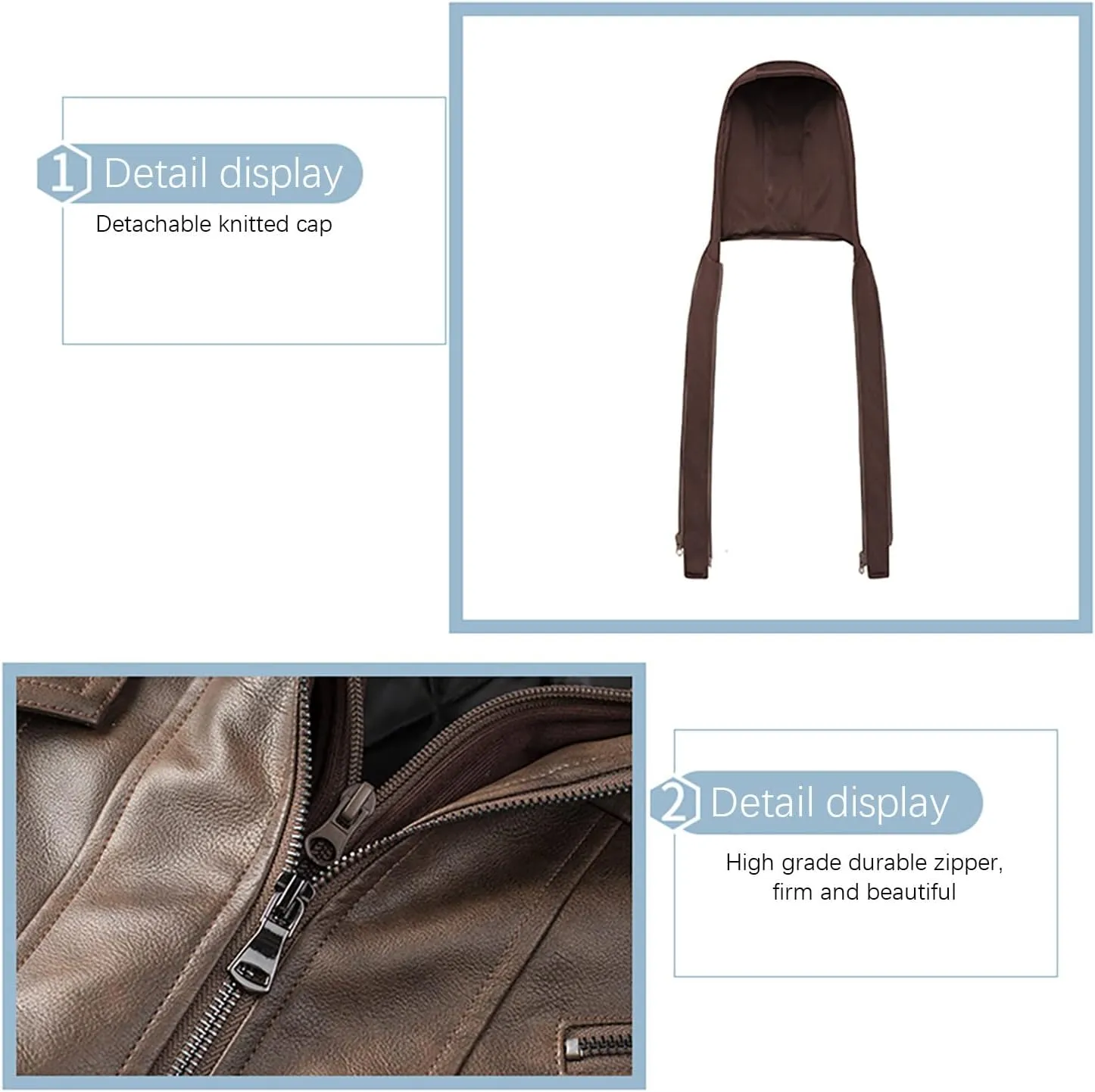 tuduoms Mens Vintage Bomber Jacket, Distressed Leather Thermal Hooded Motorcycle Jacket Casual Zip Up Pockets Anorak Jackets