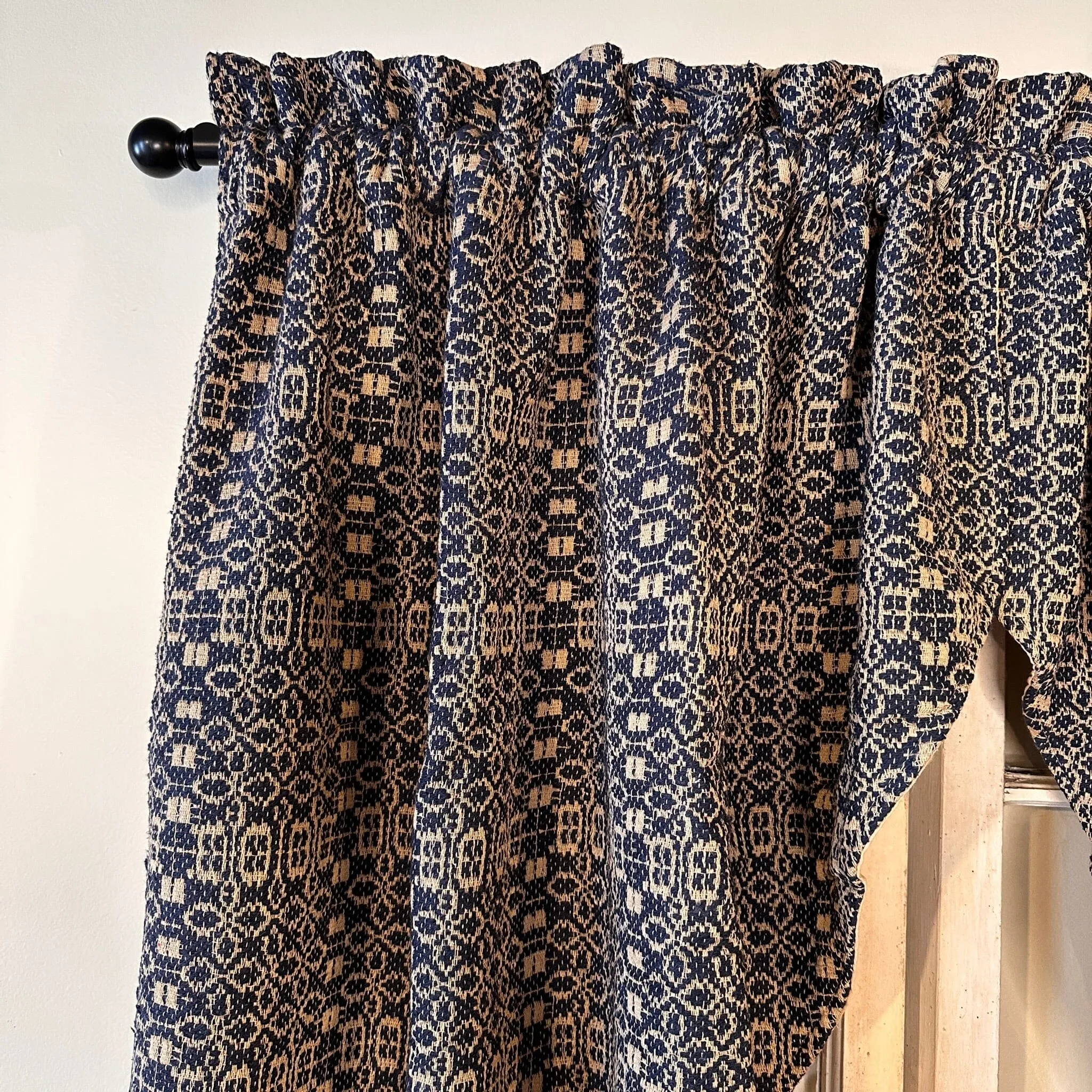 Wentworth Navy and Linen Woven Lined Long Swag Curtains 63"