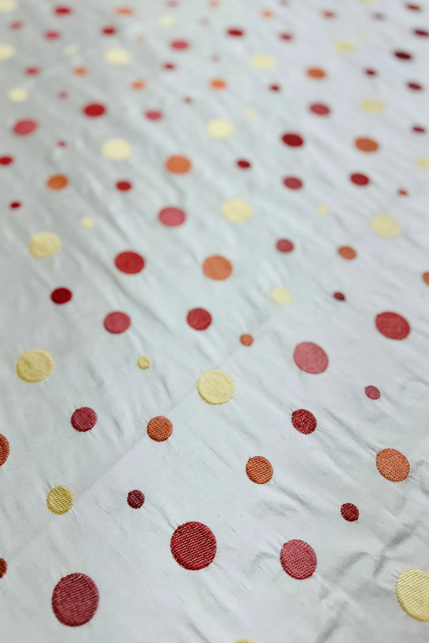 White/Multicolor Embroidered Dupioni Silk