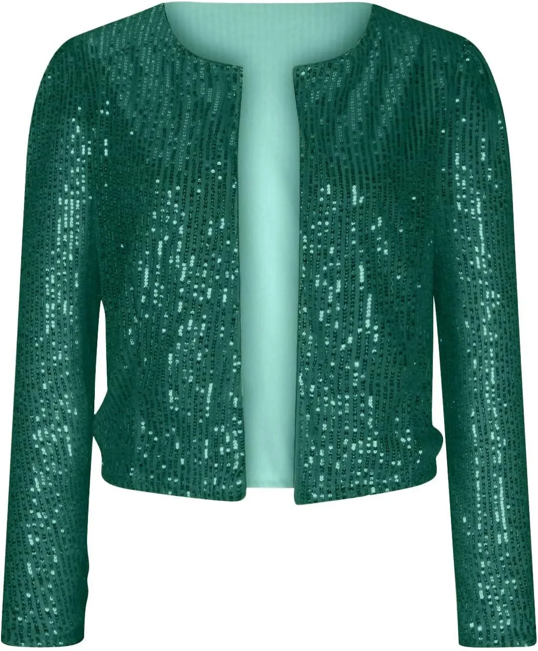 Women Fashion Cropped Sequin Blazer Jacket Casual Open Front Jacket Party Christmas Long Sleeve Sparkly Coats Tops