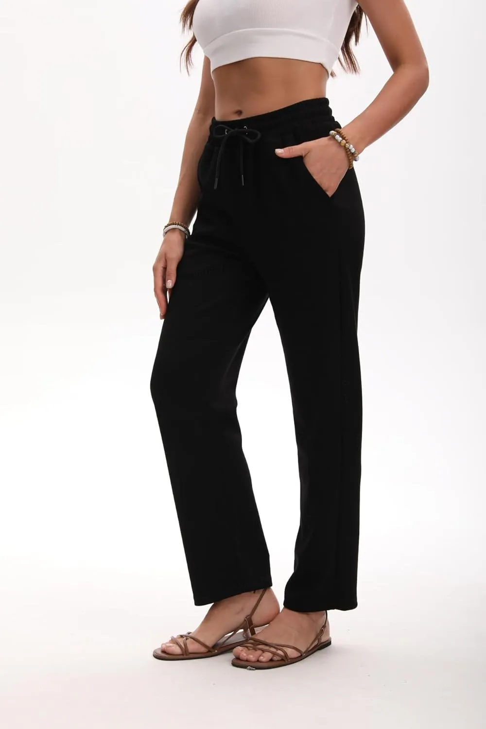 Women Linen Palazzo Pants Summer High Waist Casual Pants Drawstring Wide Leg Pant Beach Travel Vacation Pant