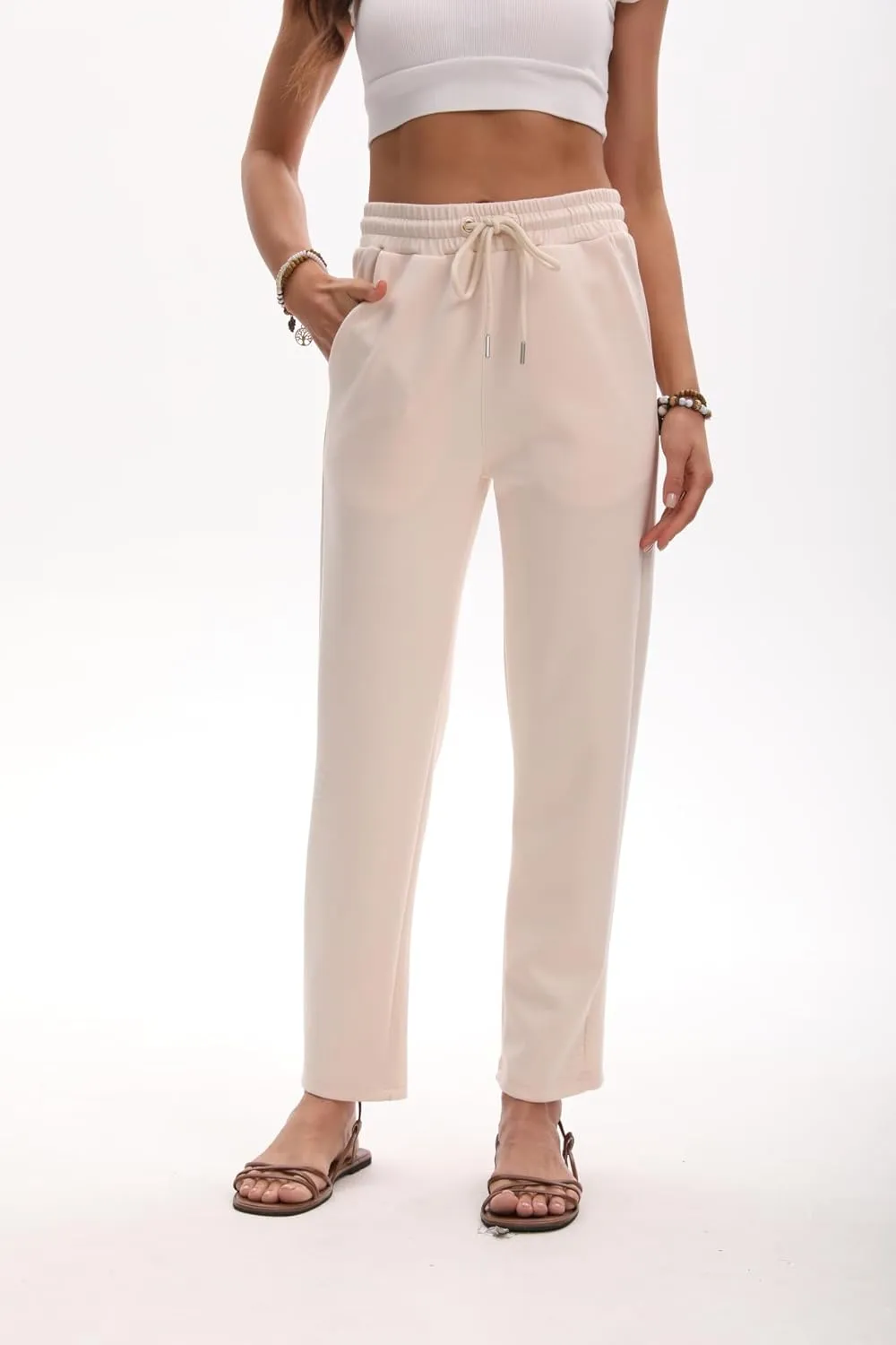 Women Linen Palazzo Pants Summer High Waist Casual Pants Drawstring Wide Leg Pant Beach Travel Vacation Pant