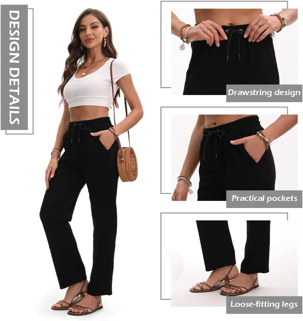 Women Linen Palazzo Pants Summer High Waist Casual Pants Drawstring Wide Leg Pant Beach Travel Vacation Pant